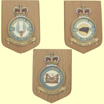 RAF Unit Plaques mounted on oak shields. - Click for the bigger picture