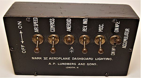 Royal Flying Corps Mk III Aeroplane Dashboard Lighting Switchboard - Click for the bigger picture