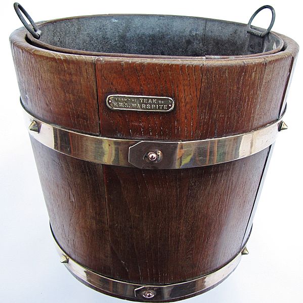 Teak Planter Barrel from Timbers of HMS Warspsite - Click for the bigger picture