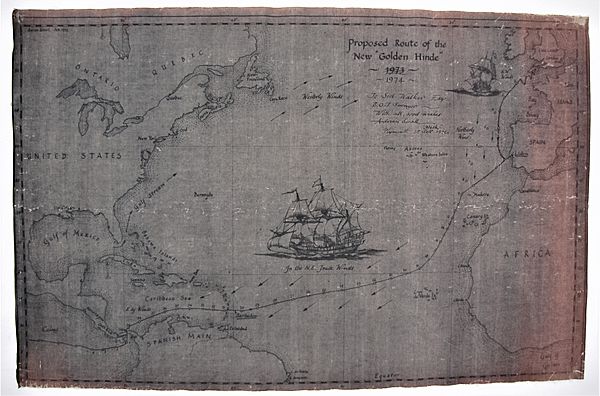 Voyage of the 'New Golden Hinde' Parchment Sea Chart 1974 - Click for the bigger picture